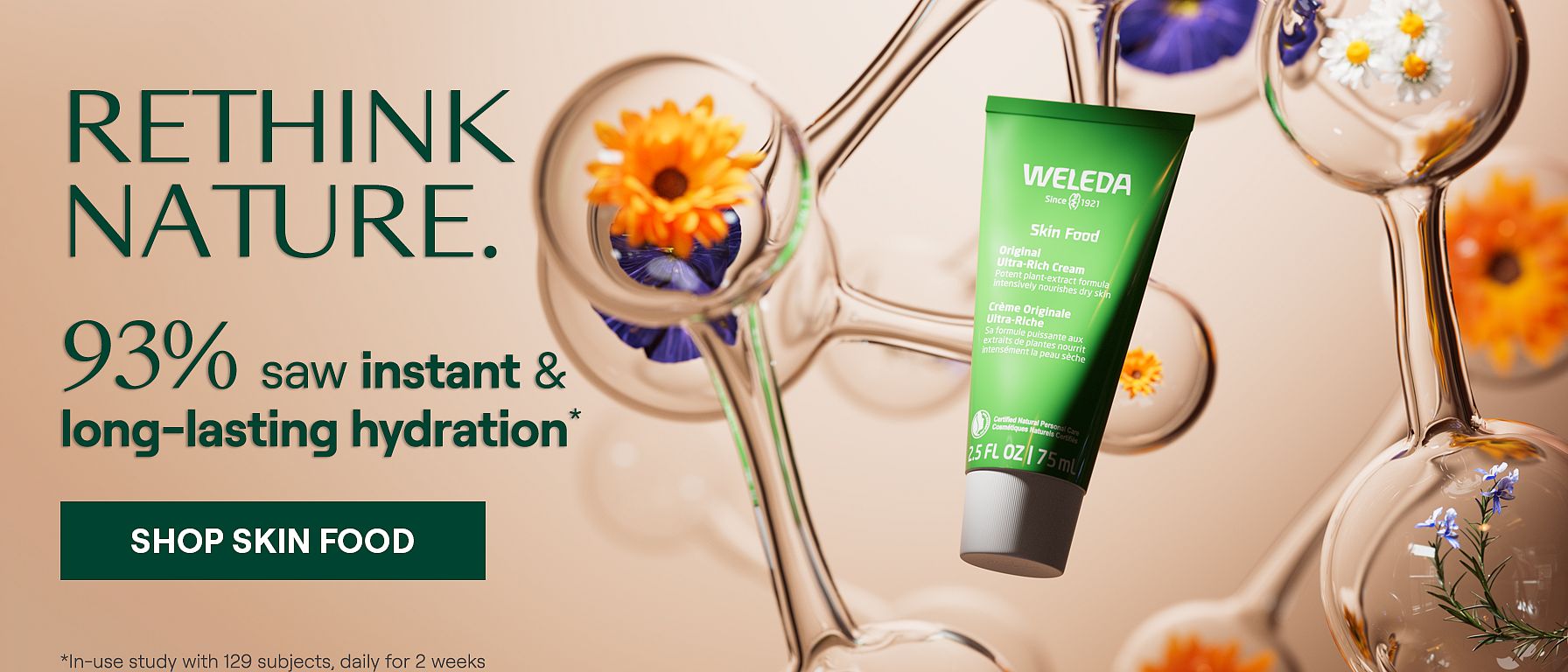 rethink nature 93% saw instant and lasting hydration with weleda skin food