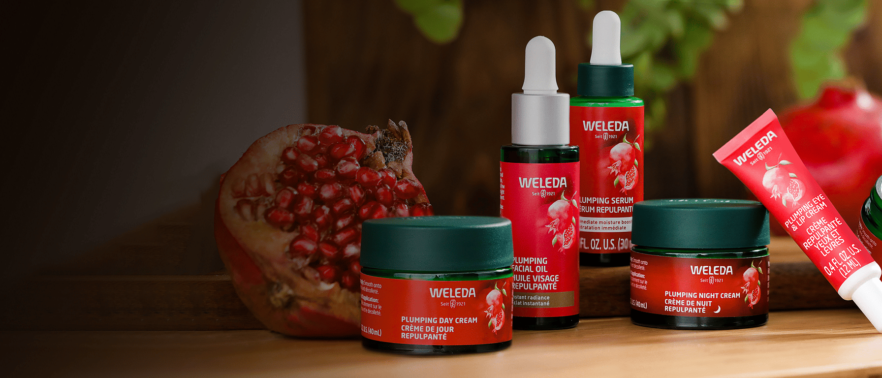 weleda plumping collection with pomegranate