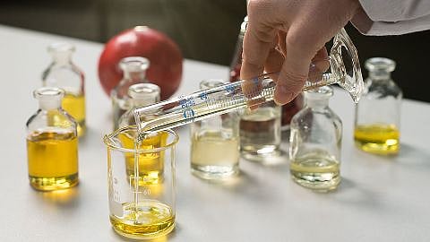 plant oils in glass bottles